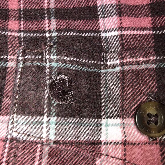 Carhartt Plaid Western Flannel Button up Shirt Pockets Burgundy Unisex Sz S 4/6 - Picture 3 of 8